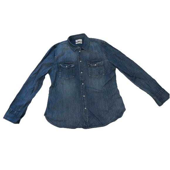 J Crew Denim Pearl Snap Buttons Shirt Top Women's Sz. 12 Slim - Picture 2 of 9